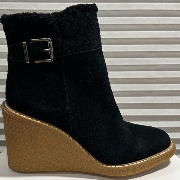 🌸SANTO FRANCO🌸 Ulayna Black Suede Ankle Wedge Boot Size: 8.5 - Picture 5 of 14